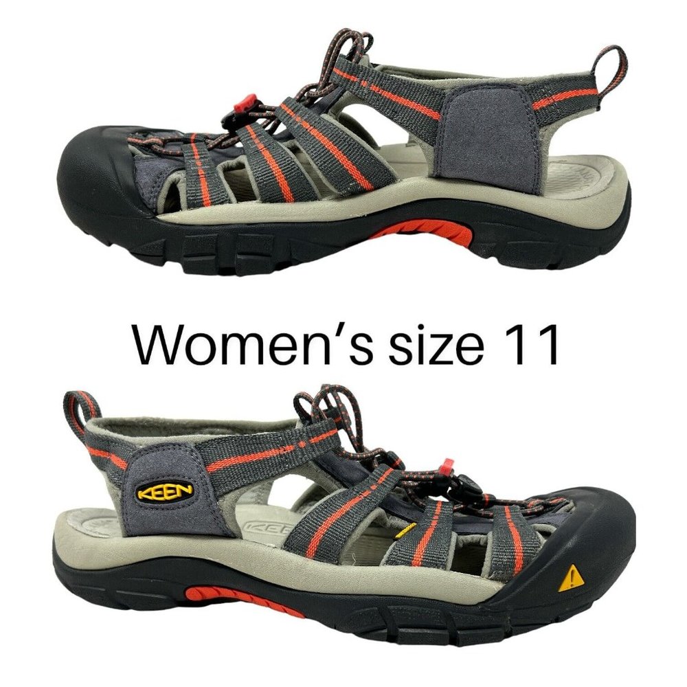 Keen Women’s Grey and Black Sandals with Orange Trim